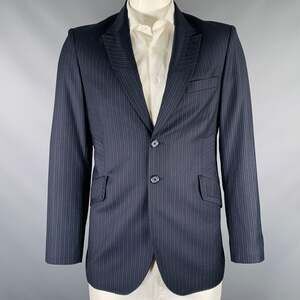 AUGUST Size 42 Navy Blue Stripe Single Breasted Sport Coat